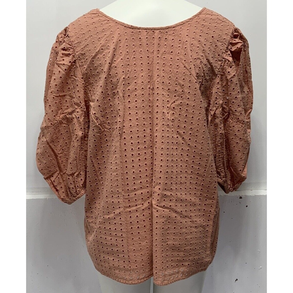 A New Day Women's Eyelet Blouse Tie Neck Peach Size XXL